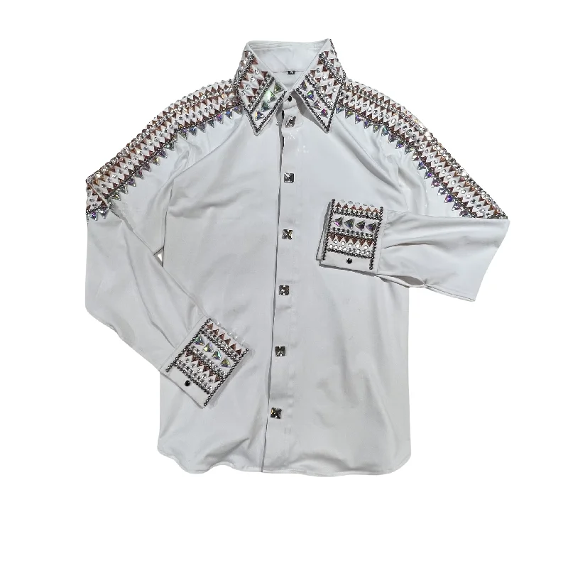 Kashani White Royal Hyper Crystal Button-Up Zip Shirt