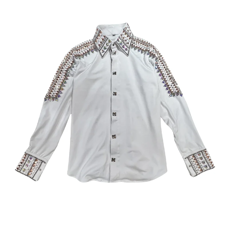 Kashani White Royal Hyper Crystal Button-Up Zip Shirt