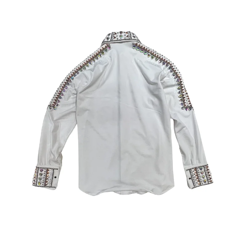 Kashani White Royal Hyper Crystal Button-Up Zip Shirt