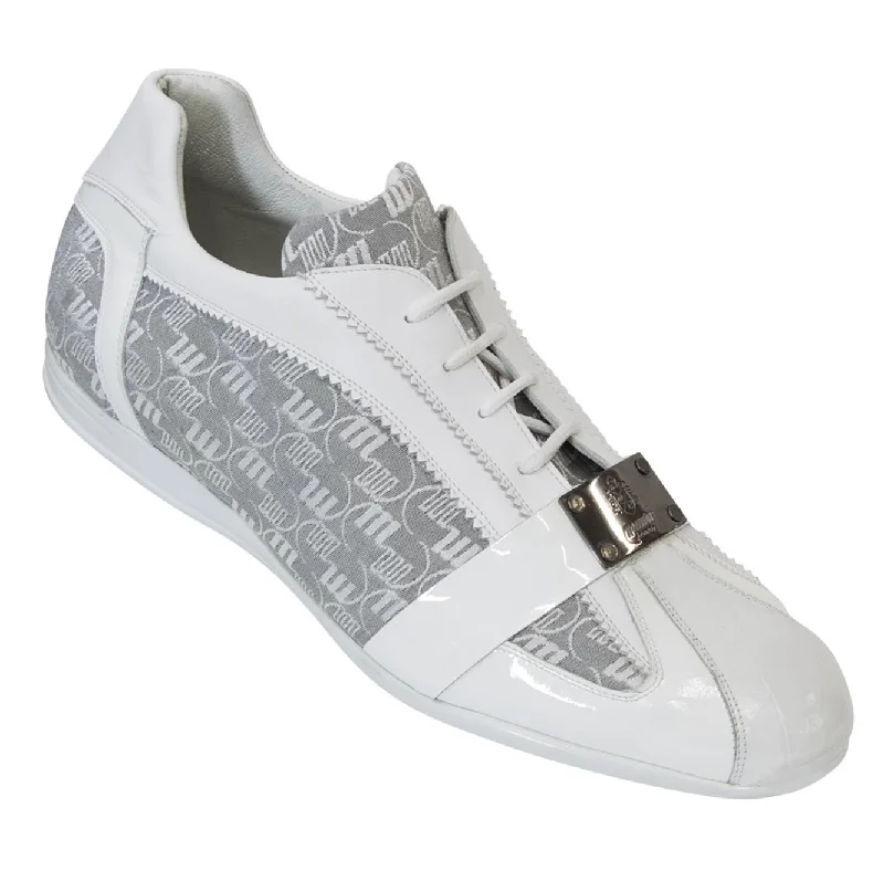 Mauri 8665 White Genuine Crocodile Patent Leather Fabric Sneakers