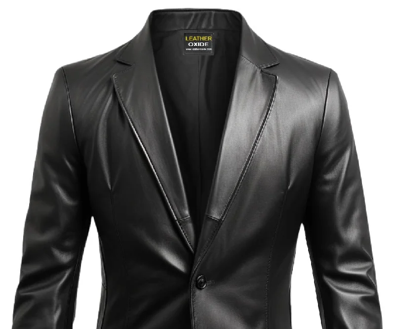 Men 2 Button Leather Coat