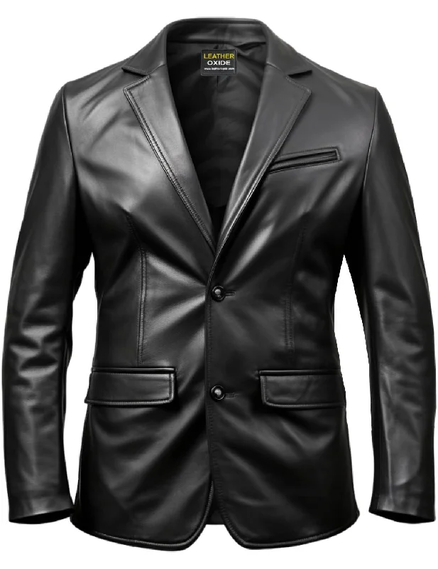 Men Leather Coat Button Style