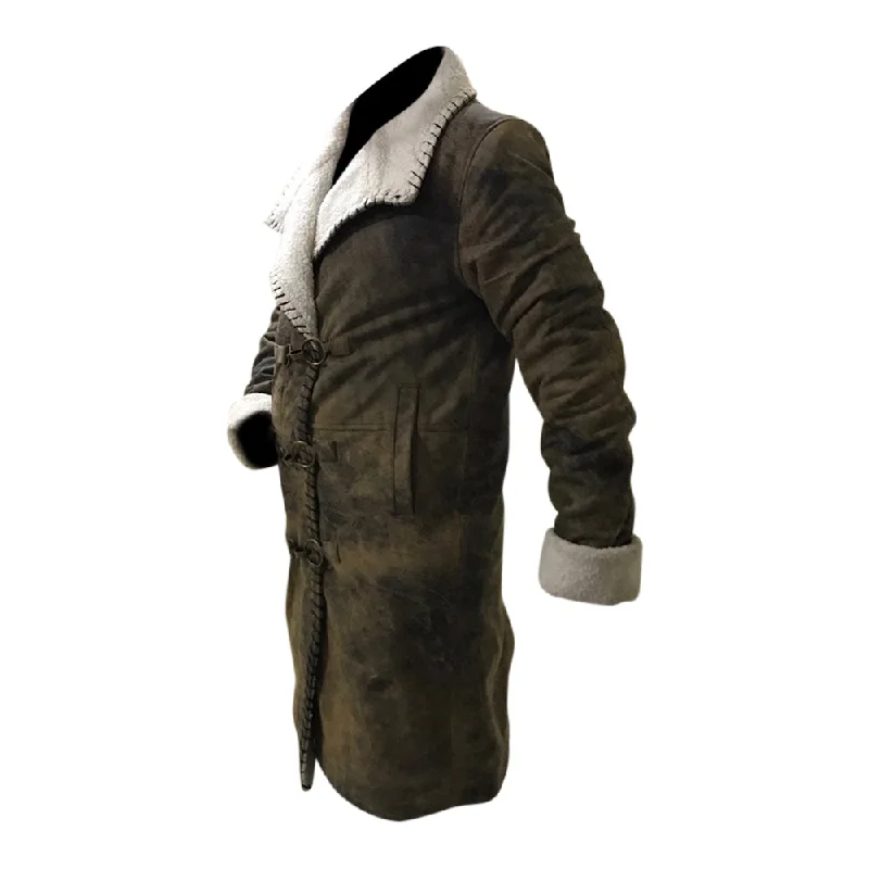 Mens Designer Distressed Jungle Leather Coat