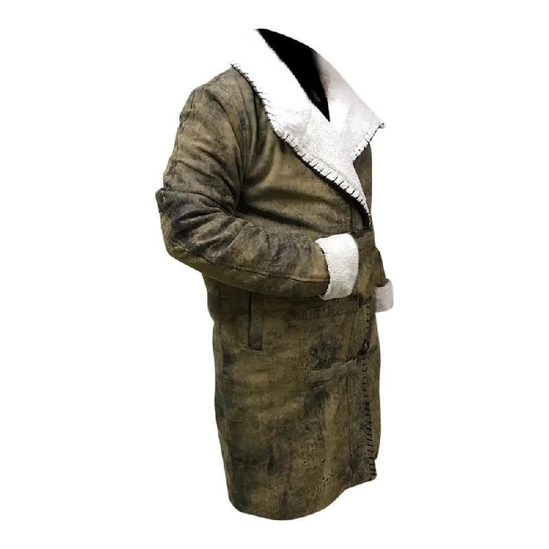 Mens Designer Distressed Jungle Leather Coat