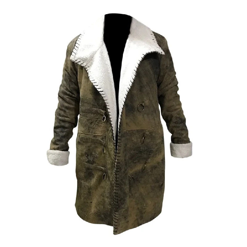 Mens Designer Distressed Jungle Leather Coat