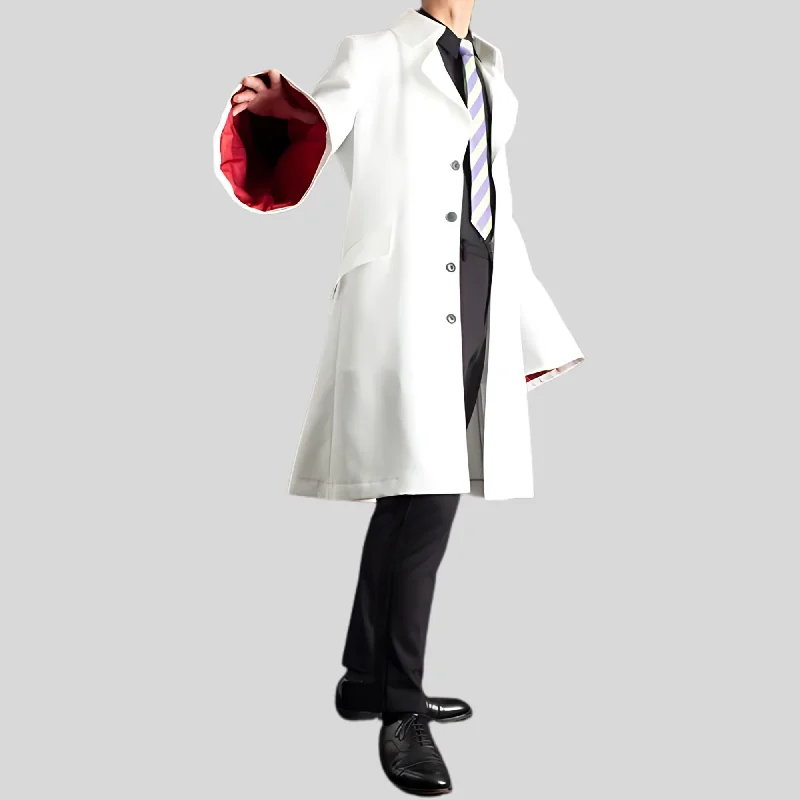 Men's Designer White Mid-Length Genuine Wool Trench Coat