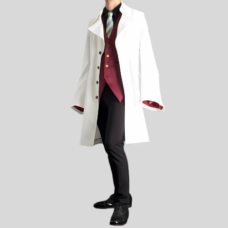 Men's Designer White Mid-Length Genuine Wool Trench Coat