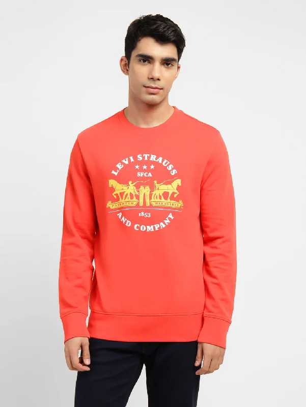 Men's Graphic Print Crew Neck Sweatshirt Red