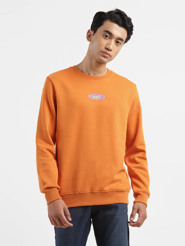 Men's Solid Orange Crew Neck Sweatshirt