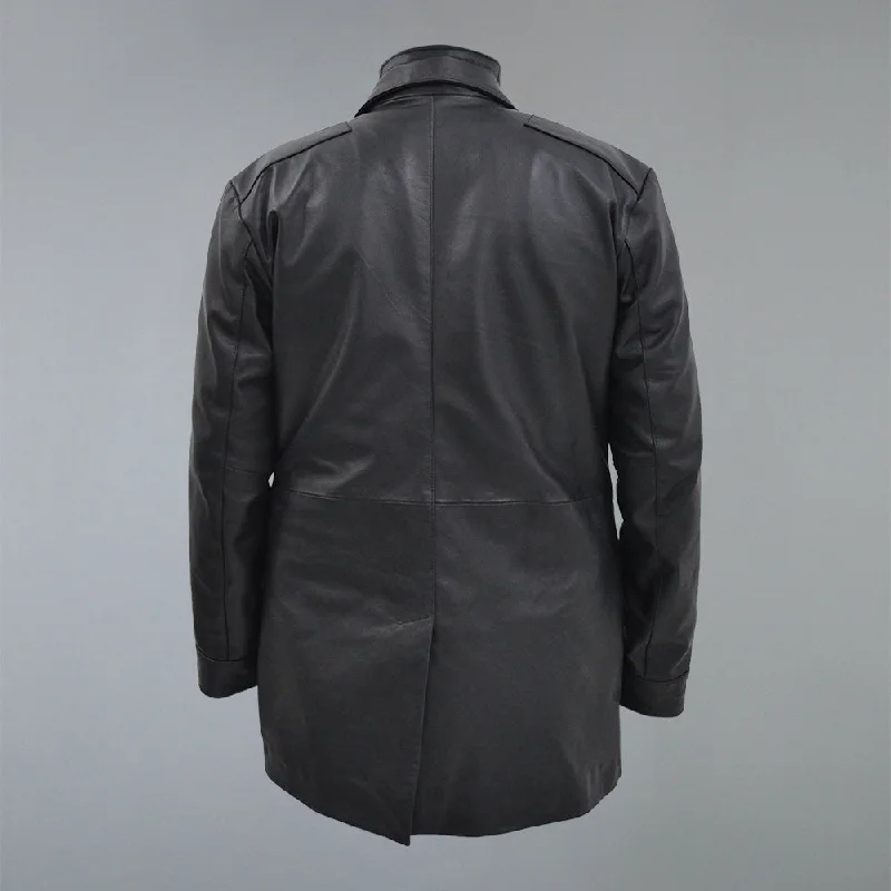 Men's Three Quarter Mid-Lenth Black Designer Genuine Leather Coat