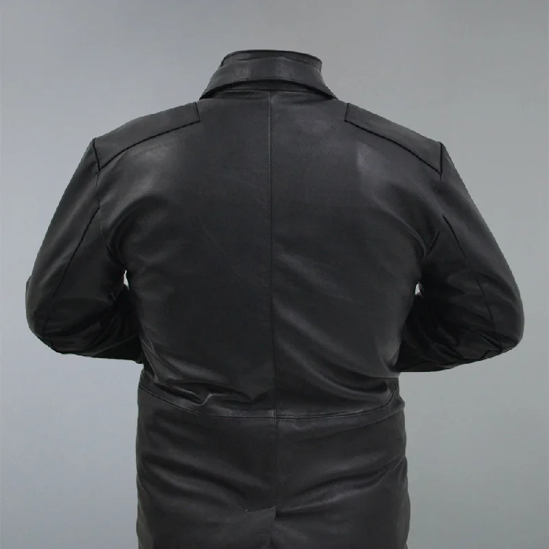 Men's Three Quarter Mid-Lenth Black Designer Genuine Leather Coat