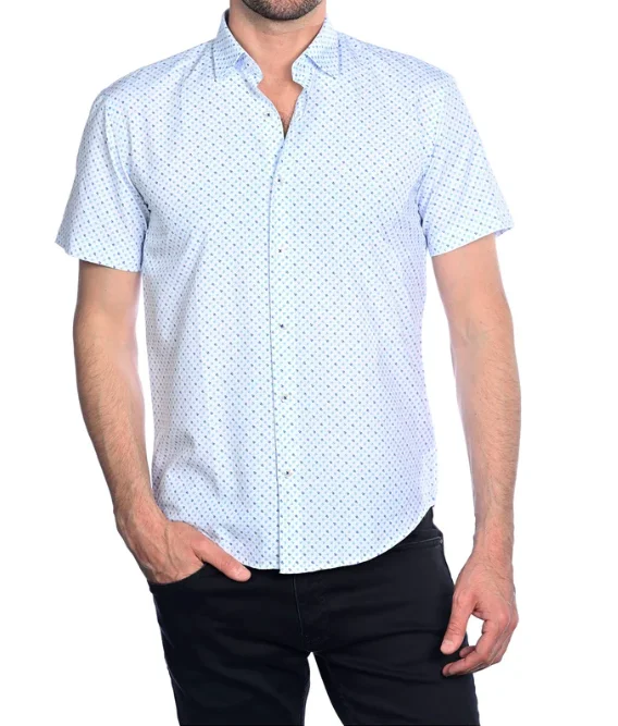 Mizumi M652-S -A White/Blue Short Sleeve Button Up Shirt