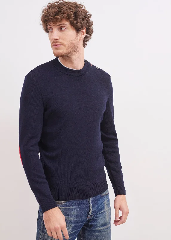 Mondiovision France jumper - in wool, jacquard elbow patches (NAVY/MULTICO)