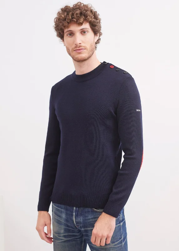 Mondiovision Normandy jumper - in wool, jacquard elbow patches (NAVY/MULTICO)