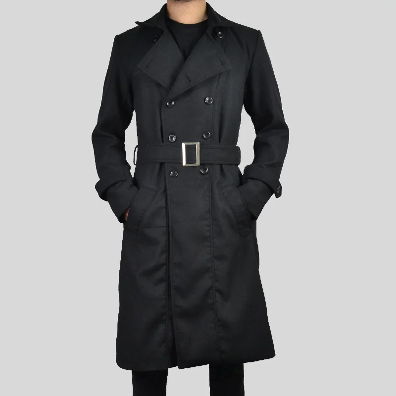 Mens Double Breasted Classic Wool Long Coat