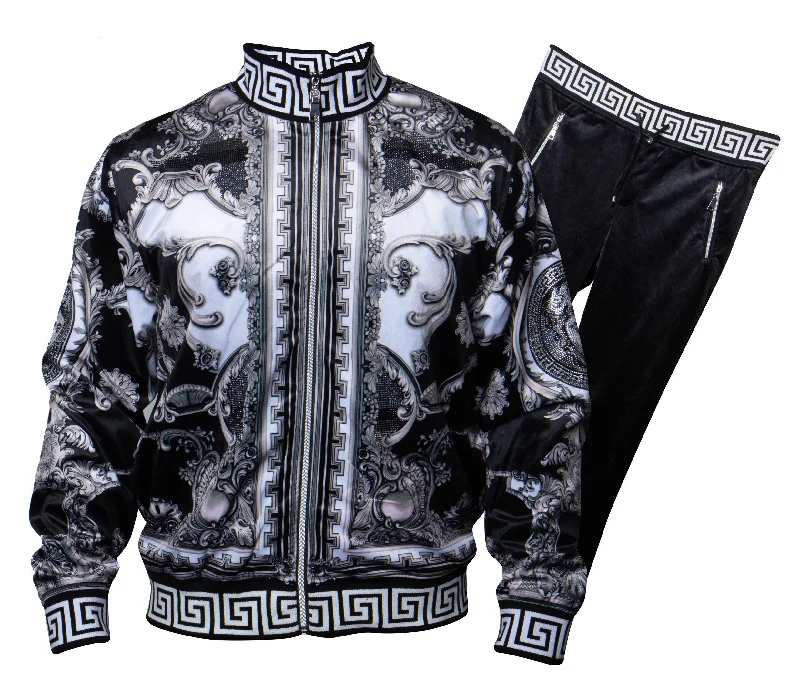 Prestige Black & White Medusa Greek Key Crystal Jogger Set