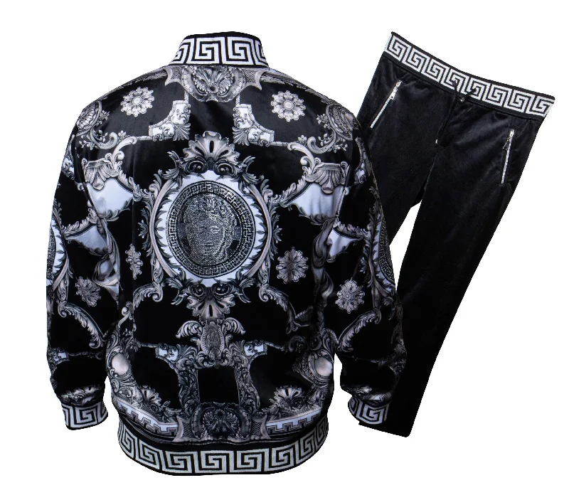 Prestige Black & White Medusa Greek Key Crystal Jogger Set