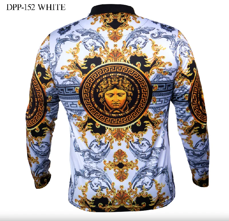 Prestige White/Gold Greek Key Long Sleeve Shirt