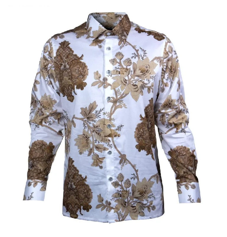 Prestige White Royal Rose Tree Button Up Shirt