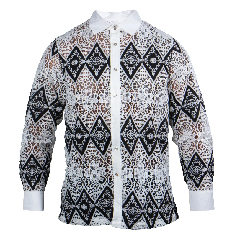 Prestige White Sacred Geometry Lace Button Up Shirt