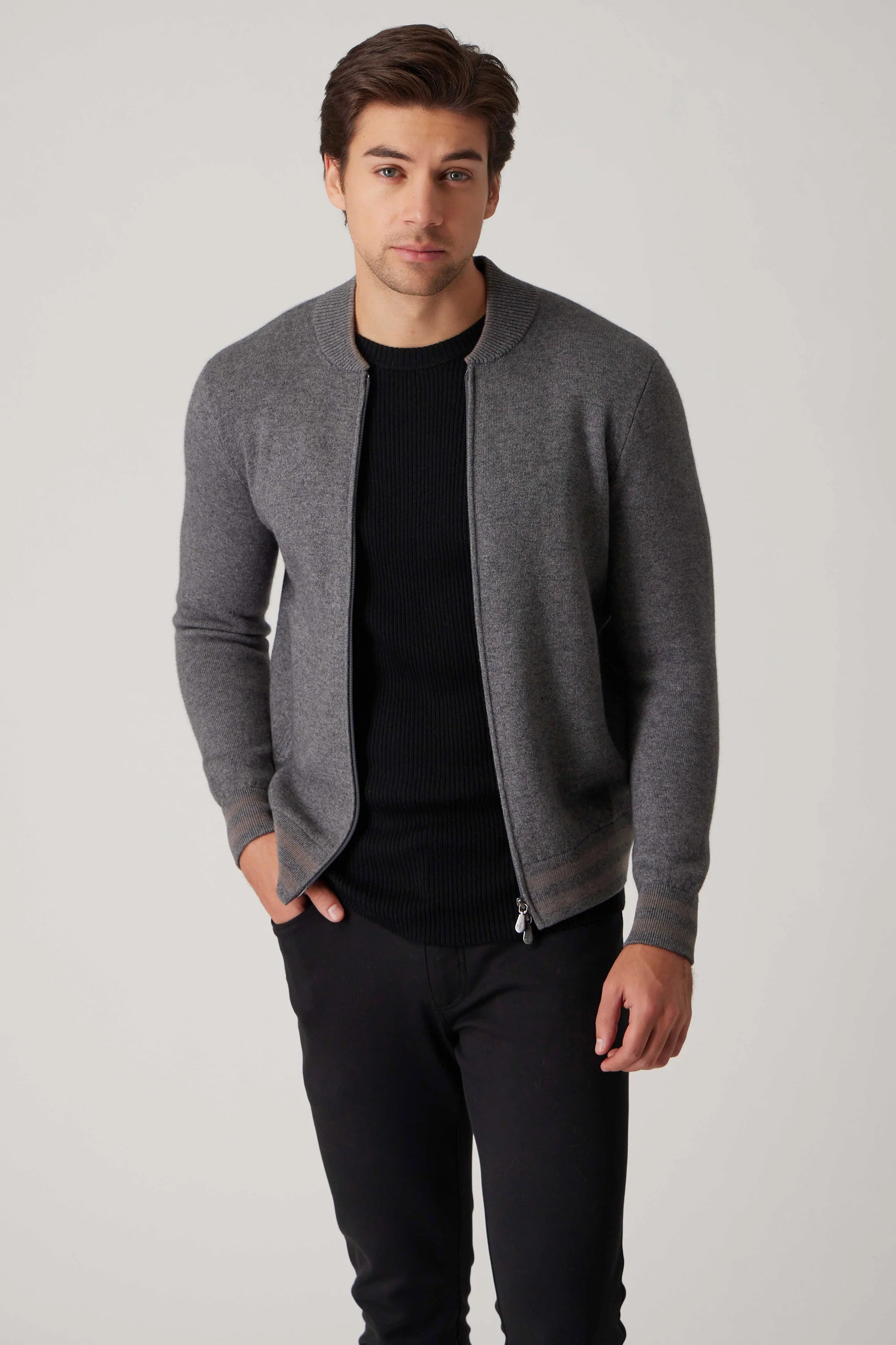 Raffi Aaron Zip Mock in Charcoal