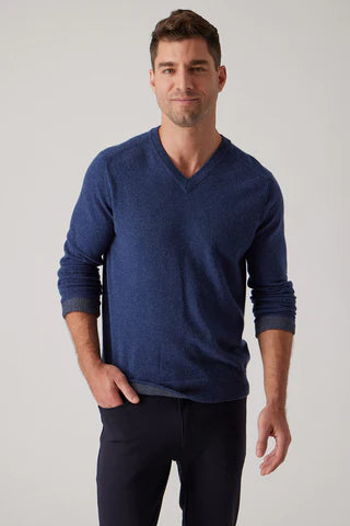 Raffi Cashmere V-Neck Sweater in Indigo