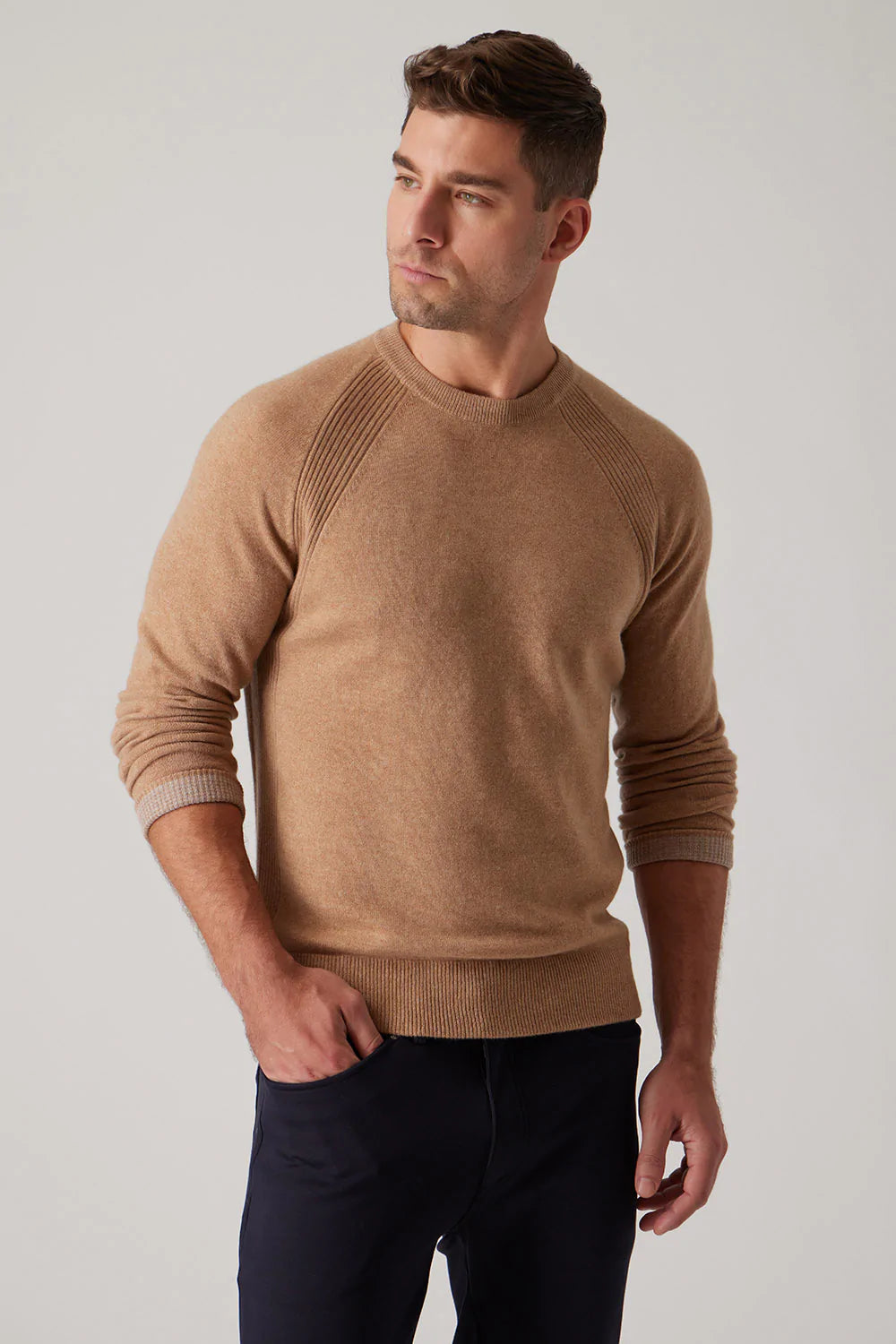 Raffi L/S Raglan Cashmere Sweater in Camel