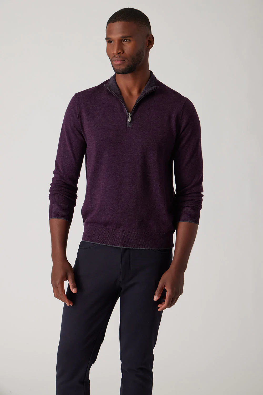 Raffi Merino Zip Mock in Wineberry