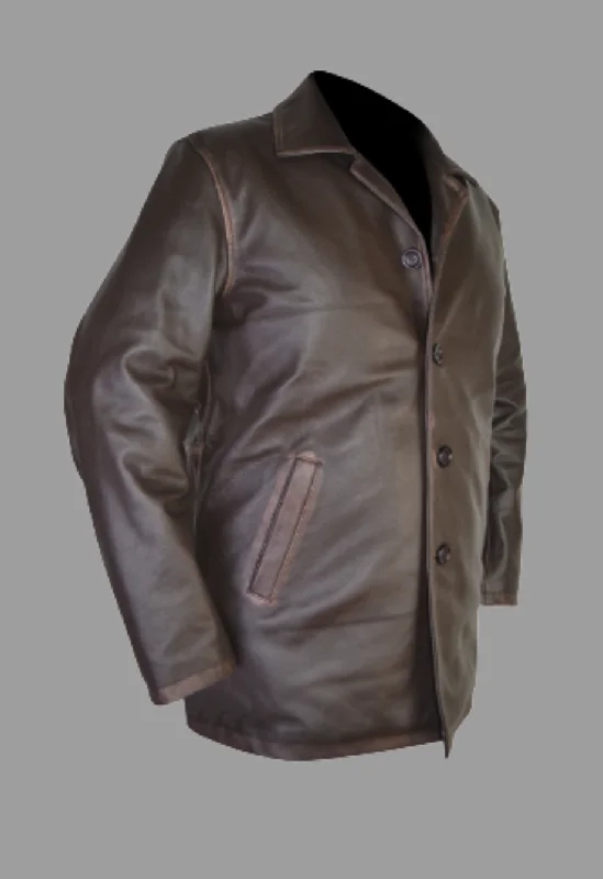 Supernatural Dean Winchester Jensen Ackles Antique Brown Leather Car Coat Jacket