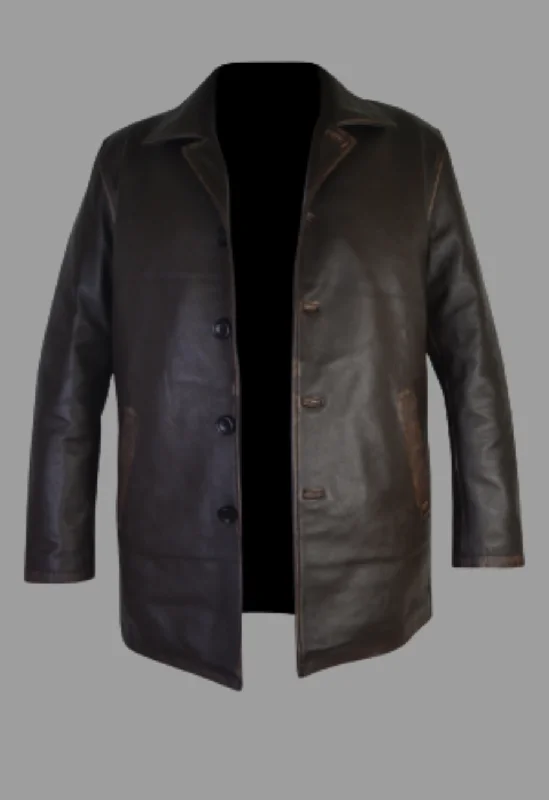 Supernatural Dean Winchester Jensen Ackles Antique Brown Leather Car Coat Jacket