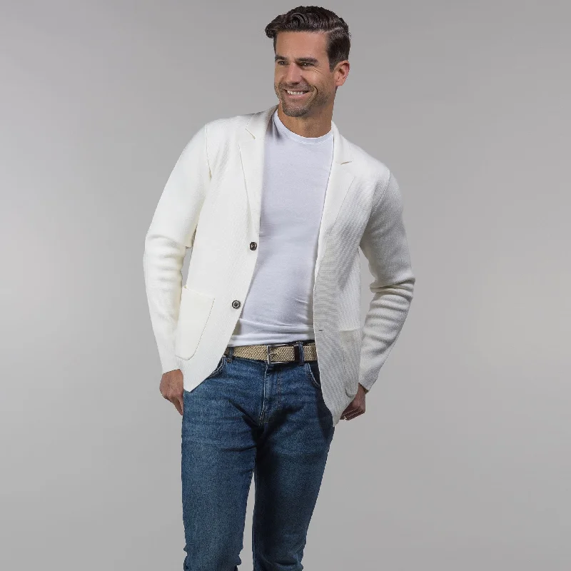 The Milano Deconstructed Knit Swazer - Off White Merino Blend Sweater Blazer