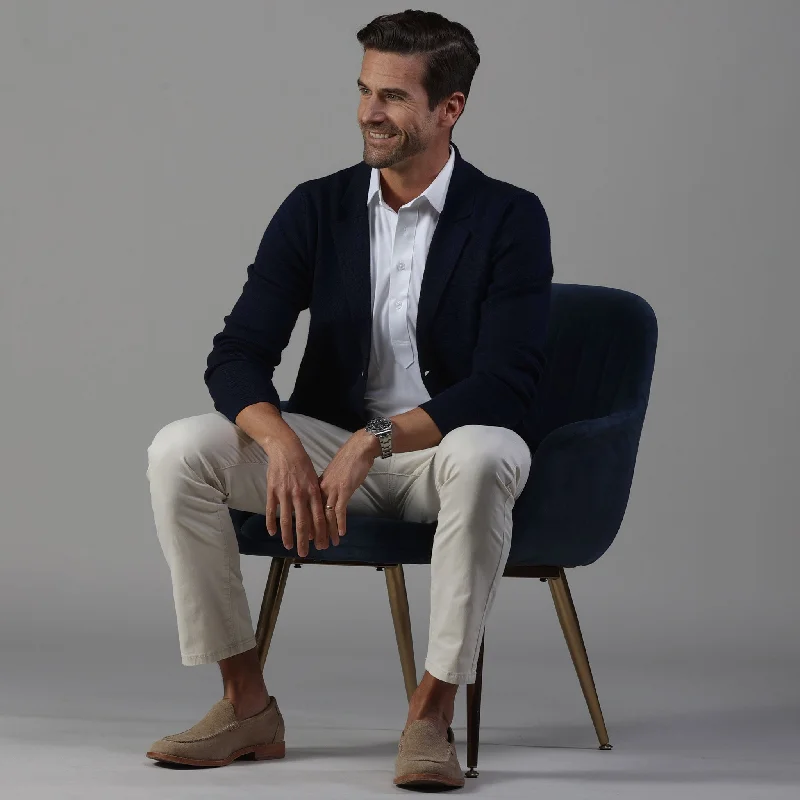 The Milano Deconstructed Knit Swazer - Navy Merino Blend Sweater Blazer