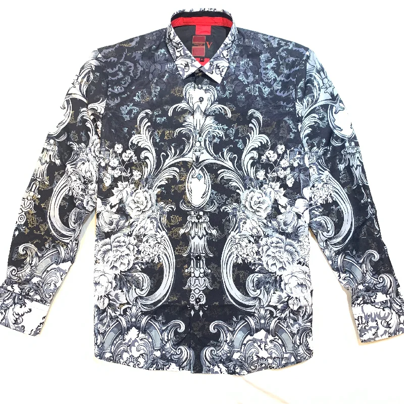 Vassari Black White Garden Button Up Shirt