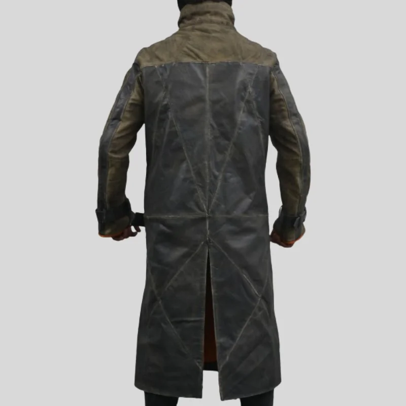 Watch Dogs Aiden Pearce Video Game Long Brown Belted Trench Leather Coat