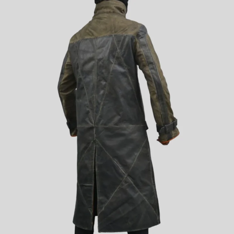 Watch Dogs Aiden Pearce Video Game Long Brown Belted Trench Leather Coat