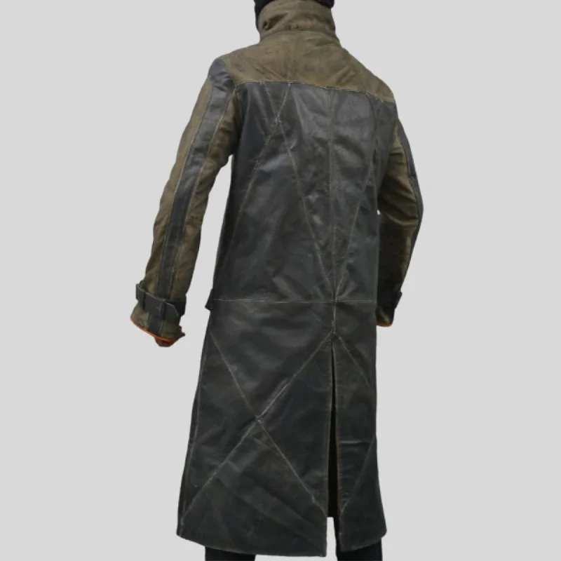 Watch Dogs Aiden Pearce Video Game Long Brown Belted Trench Leather Coat