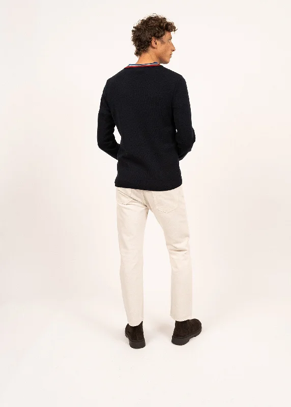 Wool jumper with contrasting V neck - SAINT JAMES x Elysée (NAVY)