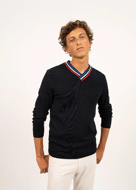 Wool jumper with contrasting V neck - SAINT JAMES x Elysée (NAVY)