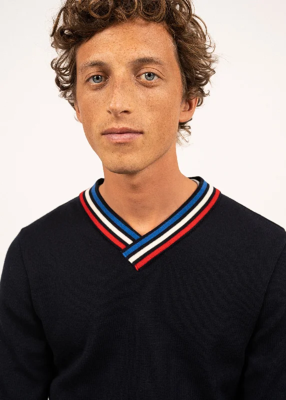 Wool jumper with contrasting V neck - SAINT JAMES x Elysée (NAVY)