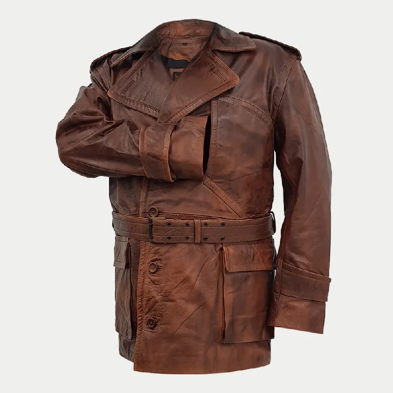 World War 1 Regulation U.S. Army Air Service Flying Pilot Tan Leather Trench Coat Men's