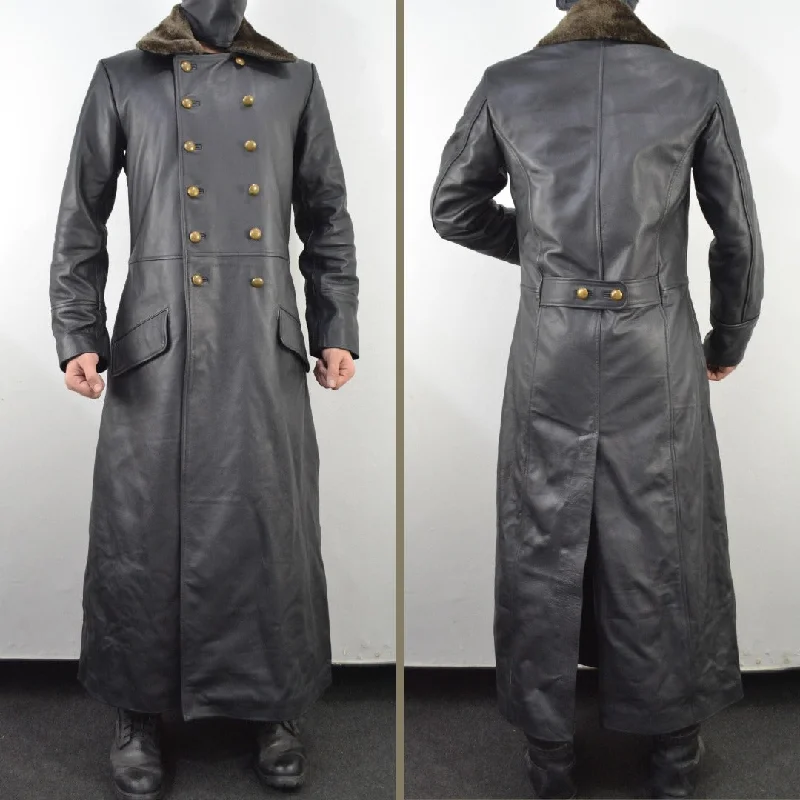 World War 2 German Waffen Elite Leather Long Coat WW2 Officers 40's Coat