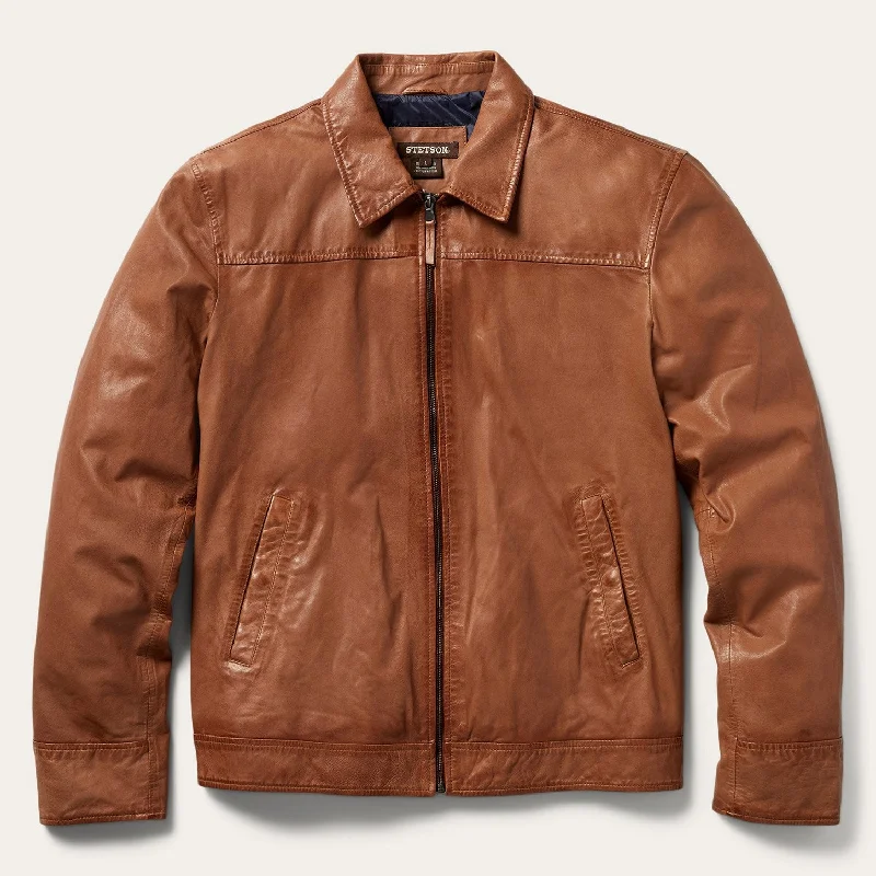 Zip-Front Lightweight Leather Jacket