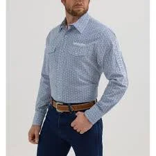 MENS WRANGLER LOGO BLUE SHIRT