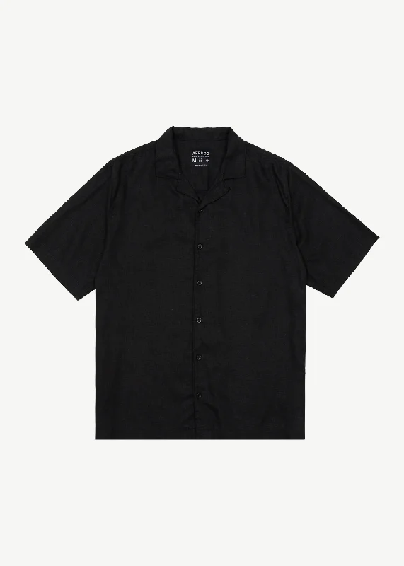 AFENDS Mens Daily - Cuban Shorts Sleeve Shirt - Black