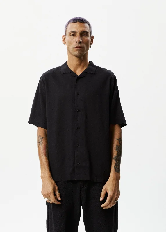 AFENDS Mens Daily - Cuban Shorts Sleeve Shirt - Black