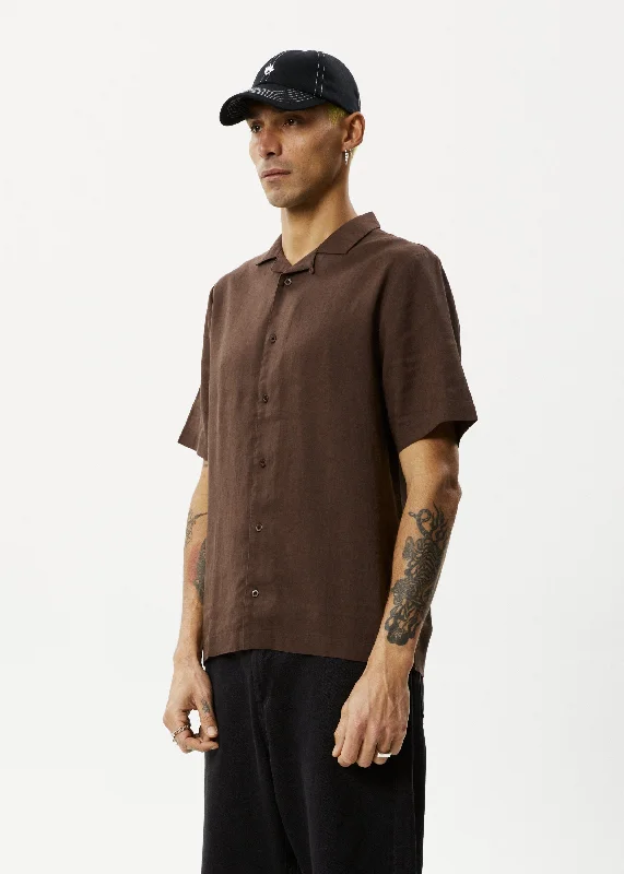 AFENDS Mens Daily - Cuban Shorts Sleeve Shirt - Coffee