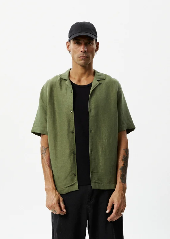 AFENDS Mens Daily - Cuban Shorts Sleeve Shirt - Military