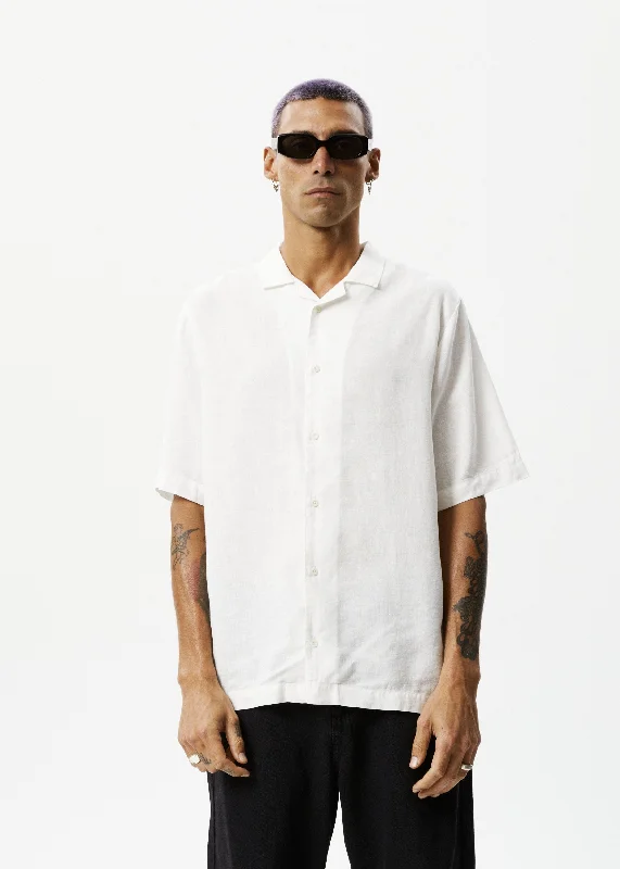 AFENDS Mens Daily - Cuban Shorts Sleeve Shirt - White