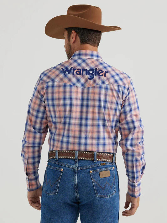 MENS WRANGLER LOGO ORANGE BLUE PLAIN SHIRT