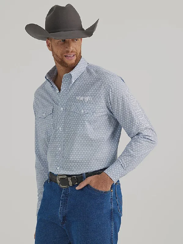 MENS WRANGLER LOGO PALE BLUE SHIRT